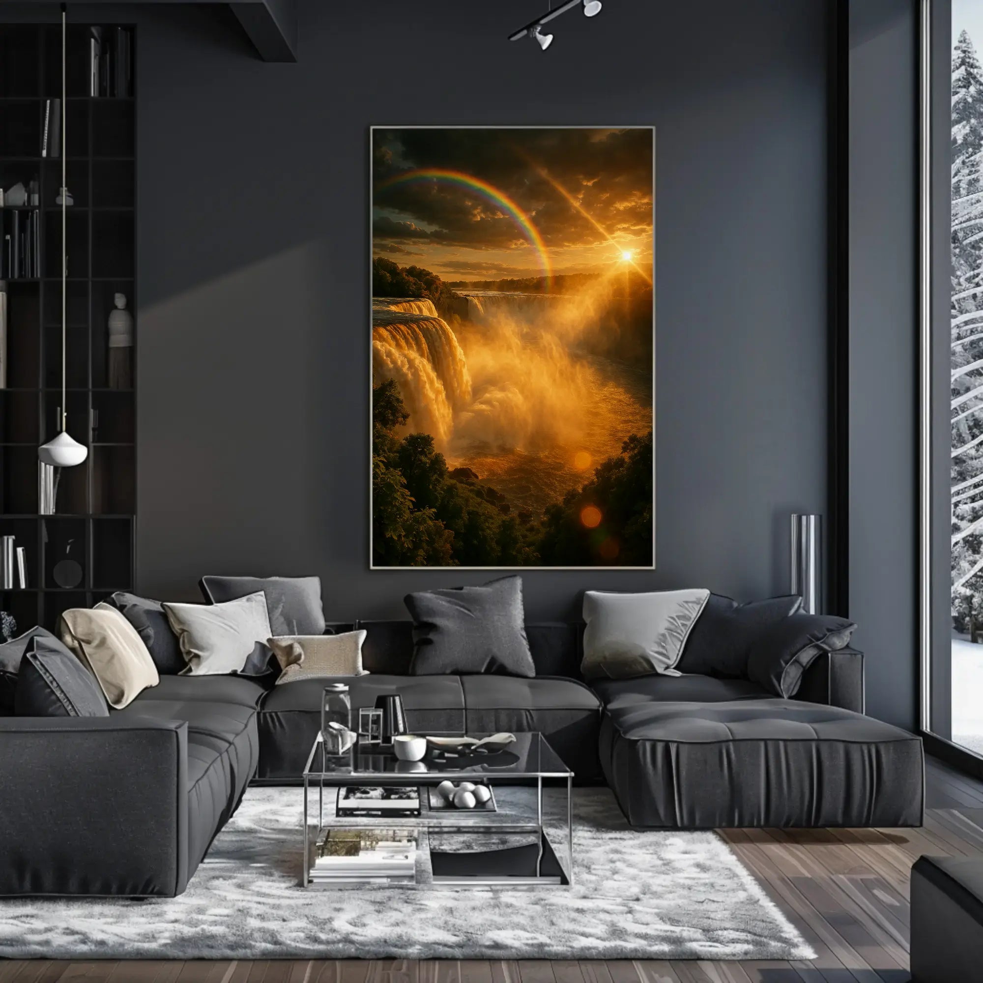 Majestic Waterfall Sunrise Scene National Park Poster PosterGoat