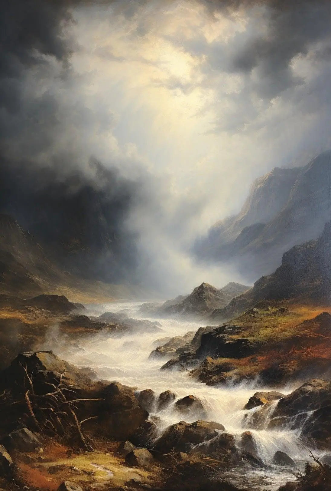 Majestic Waterfall in a Dramatic Natural Landscape Poster PosterGoat