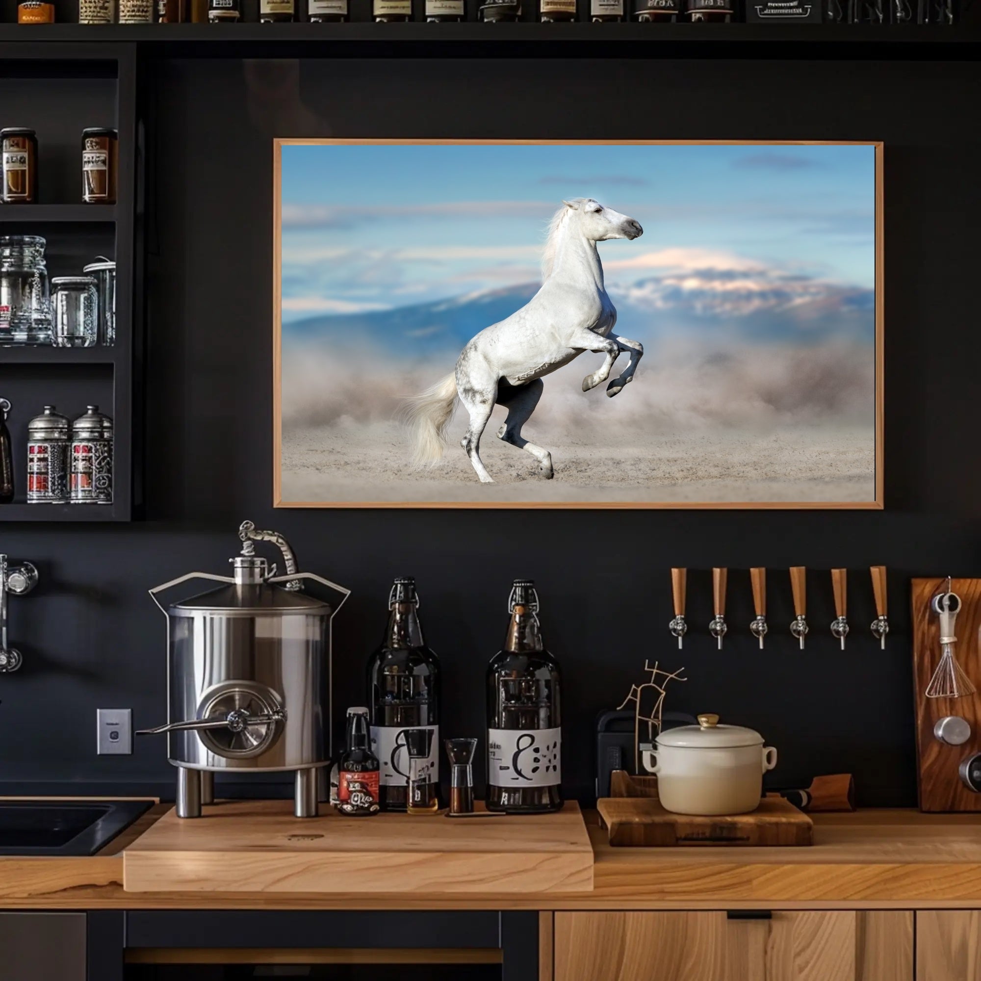 Majestic White Horse Desert Scene Animal Poster PosterGoat