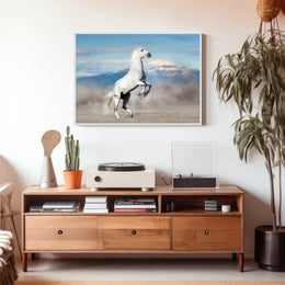 Majestic White Horse Desert Scene Animal Poster PosterGoat