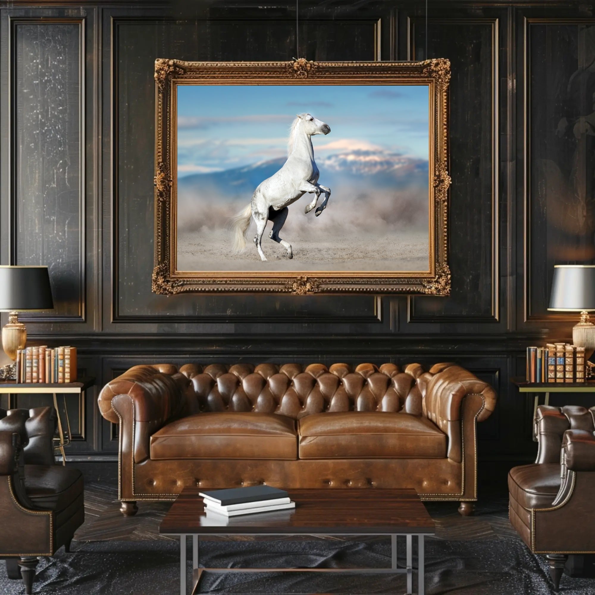 Majestic White Horse Desert Scene Animal Poster PosterGoat