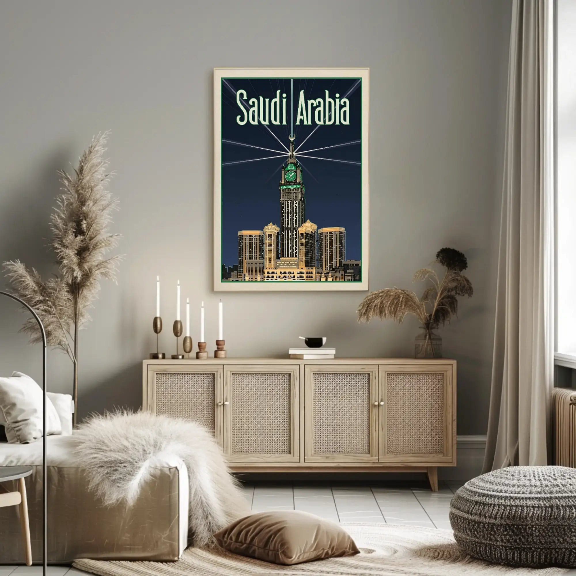 Makkah Royal Clock Tower Vintage Travel Poster PosterGoat