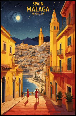 Málaga Nightscape Coastal Charm Travel Poster PosterGoat