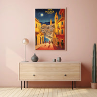 Málaga Nightscape Coastal Charm Travel Poster PosterGoat