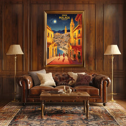 Málaga Nightscape Coastal Charm Travel Poster PosterGoat