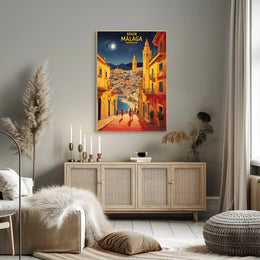 Málaga Nightscape Coastal Charm Travel Poster PosterGoat