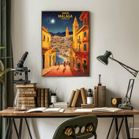 Málaga Nightscape Coastal Charm Travel Poster PosterGoat
