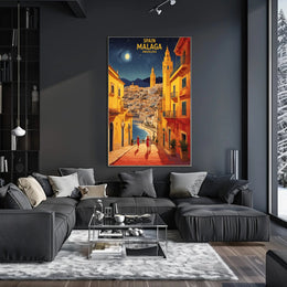 Málaga Nightscape Coastal Charm Travel Poster PosterGoat
