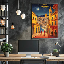 Málaga Nightscape Coastal Charm Travel Poster PosterGoat