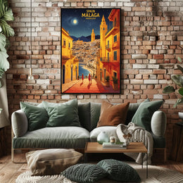Málaga Nightscape Coastal Charm Travel Poster PosterGoat