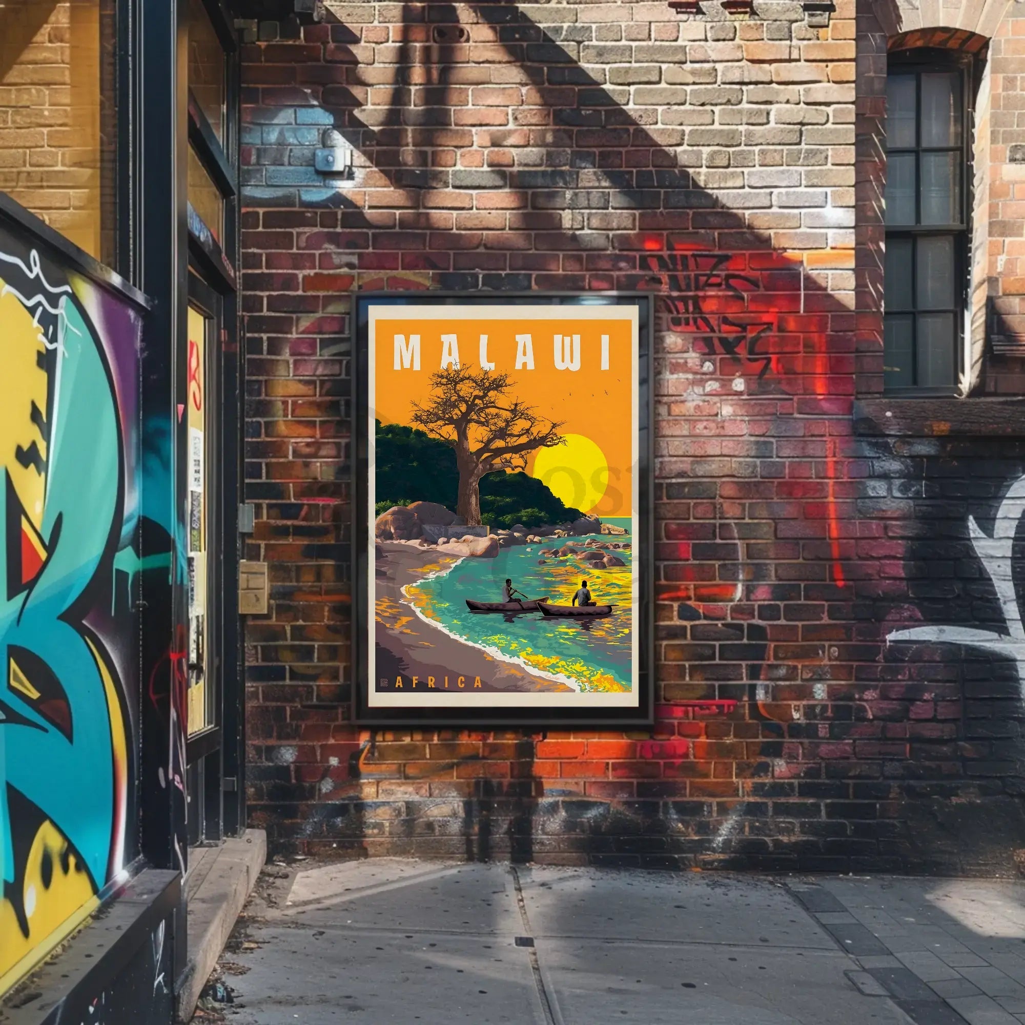 Malawi Lakeside Serenity Vintage Travel Poster PosterGoat