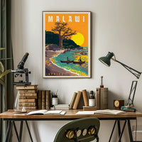 Malawi Lakeside Serenity Vintage Travel Poster PosterGoat