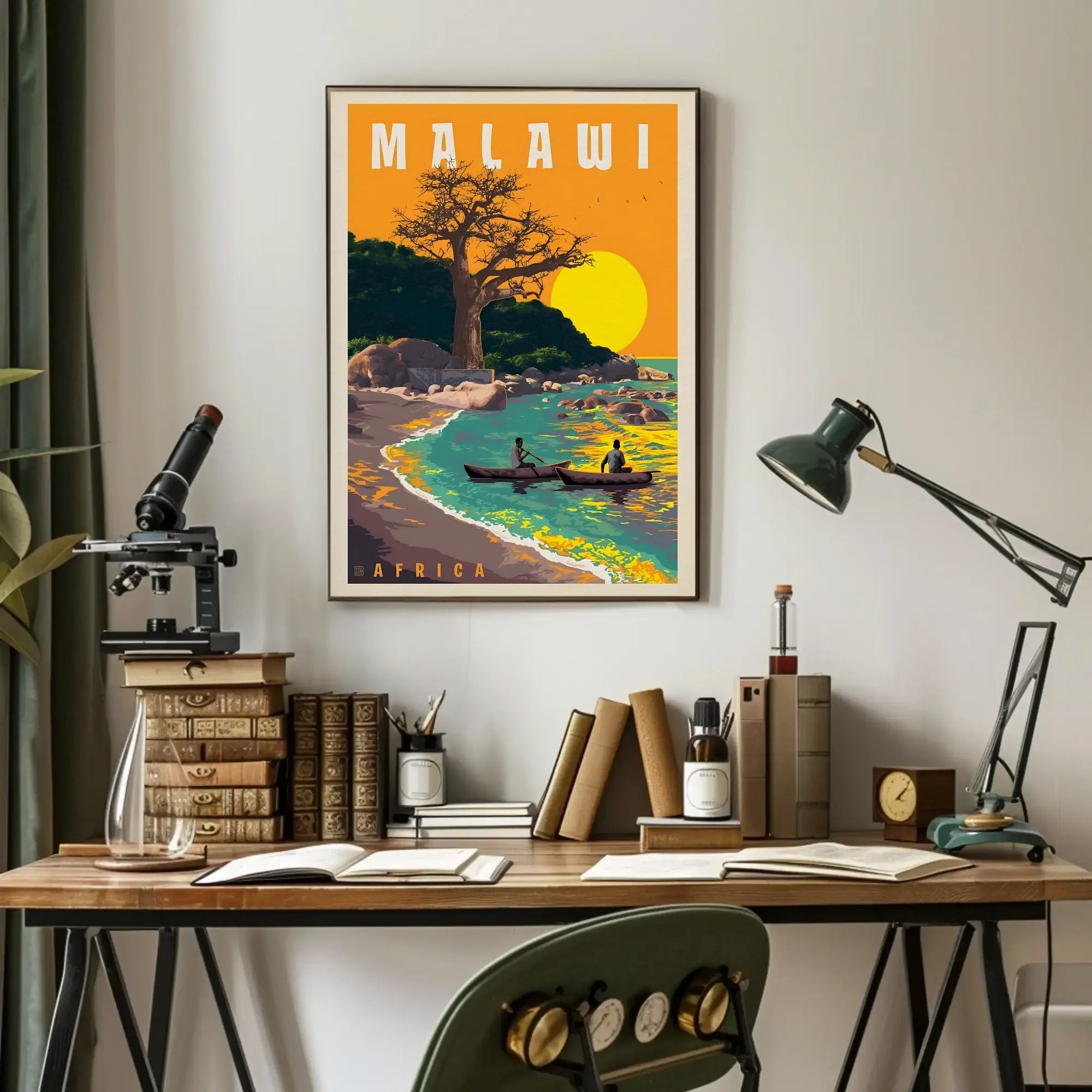 Malawi Lakeside Serenity Vintage Travel Poster PosterGoat
