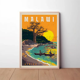 Malawi Lakeside Serenity Vintage Travel Poster PosterGoat