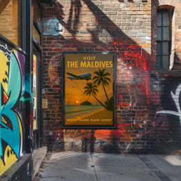 Maldives Vintage Travel Advertisement: Tropical Sunset Poster PosterGoat