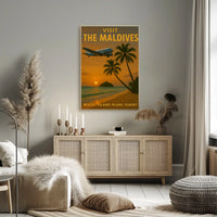 Maldives Vintage Travel Advertisement: Tropical Sunset Poster PosterGoat