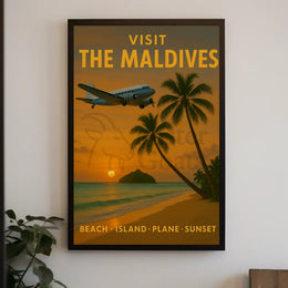 Maldives Vintage Travel Advertisement: Tropical Sunset Poster PosterGoat