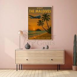 Maldives Vintage Travel Advertisement: Tropical Sunset Poster PosterGoat