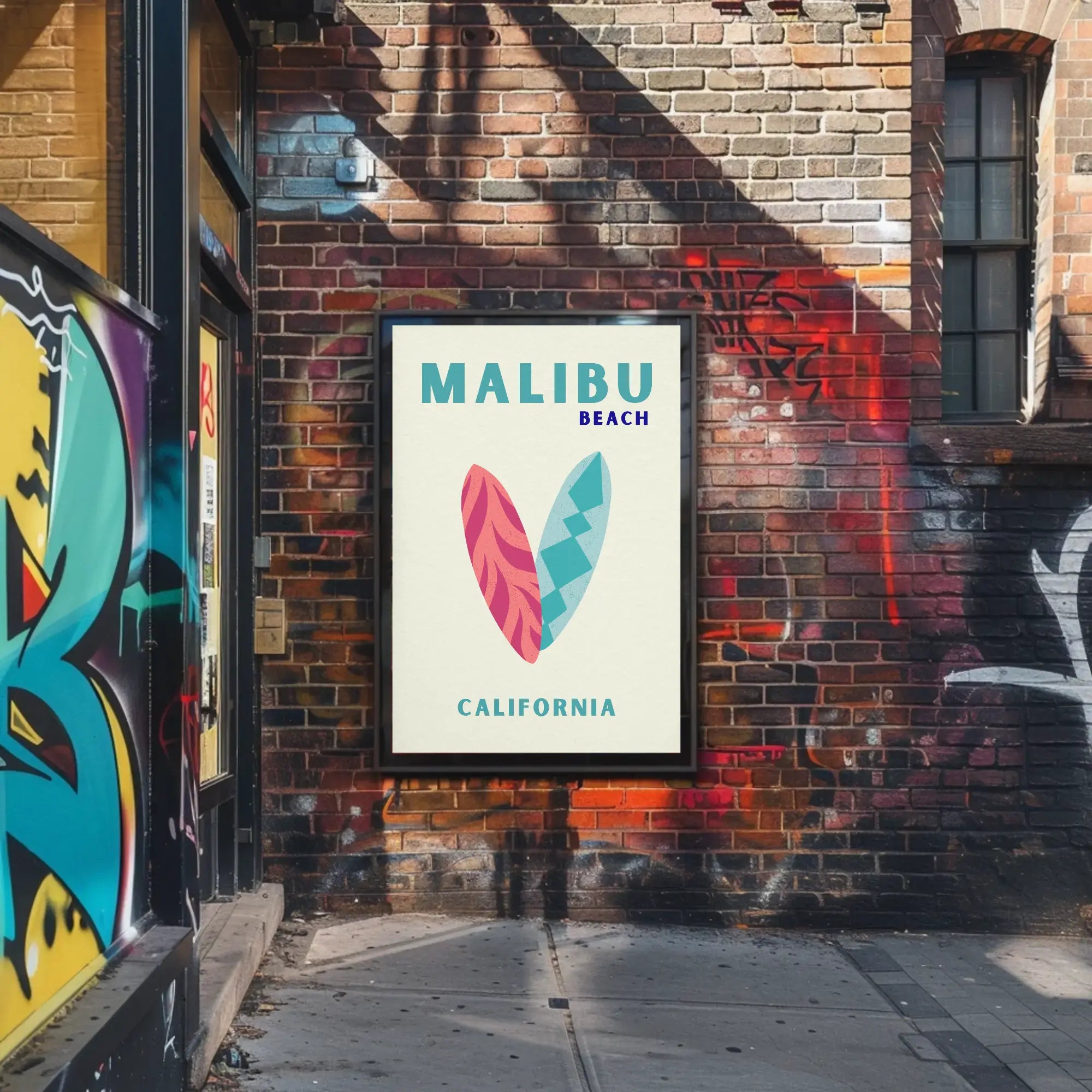 Malibu Beach Surfboards Travel Poster PosterGoat