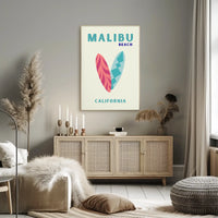 Malibu Beach Surfboards Travel Poster PosterGoat