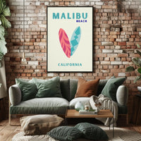 Malibu Beach Surfboards Travel Poster PosterGoat
