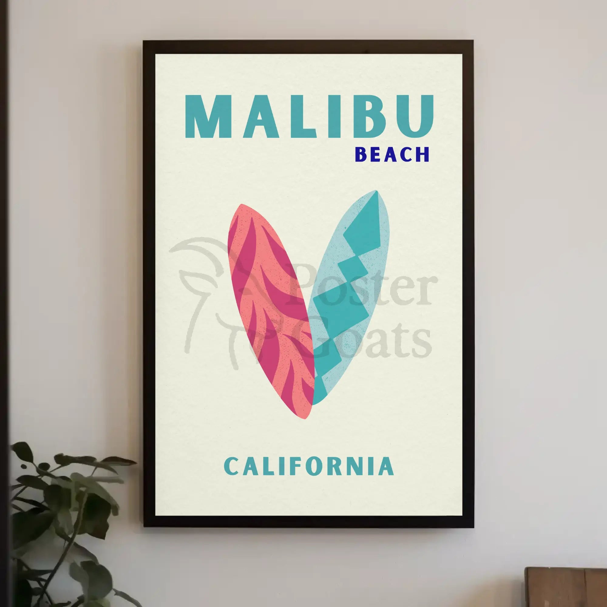 Malibu Beach Surfboards Travel Poster PosterGoat