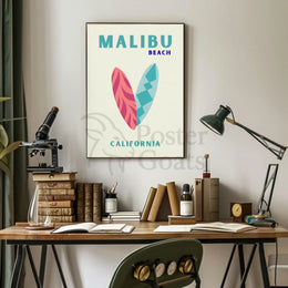 Malibu Beach Surfboards Travel Poster PosterGoat