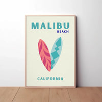 Malibu Beach Surfboards Travel Poster PosterGoat