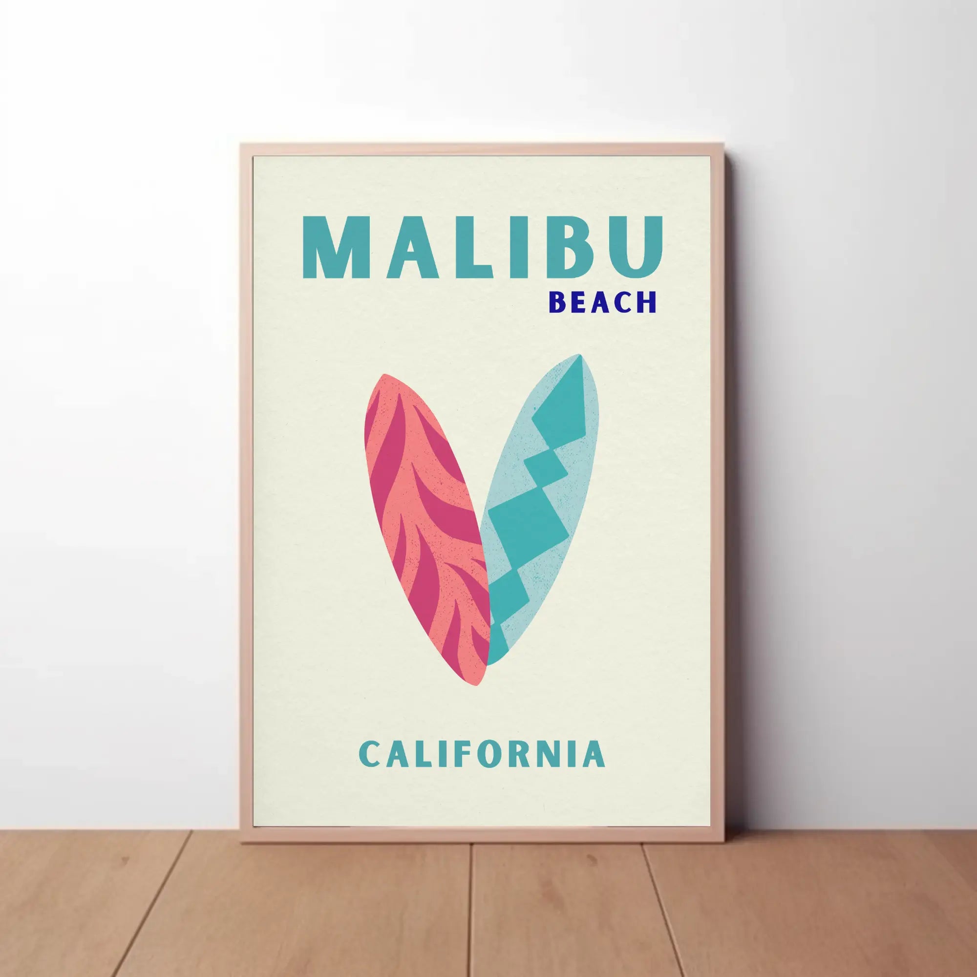 Malibu Beach Surfboards Travel Poster PosterGoat