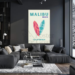 Malibu Beach Surfboards Travel Poster PosterGoat