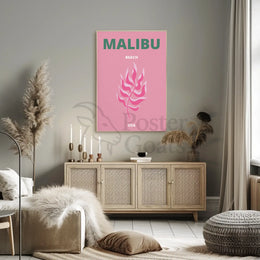 Malibu Pink Leaf Modern Travel Poster PosterGoat
