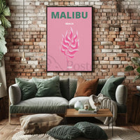 Malibu Pink Leaf Modern Travel Poster PosterGoat