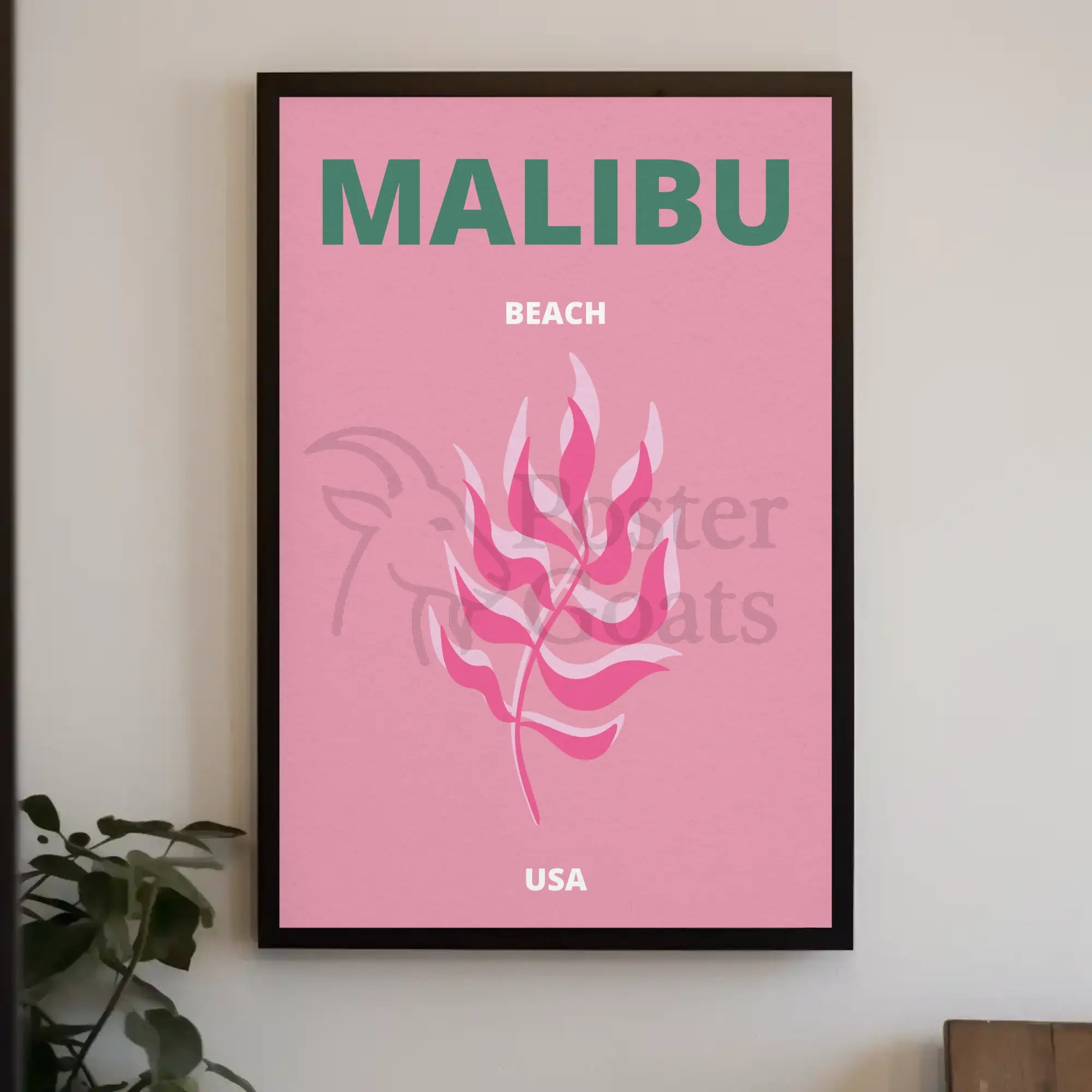 Malibu Pink Leaf Modern Travel Poster PosterGoat