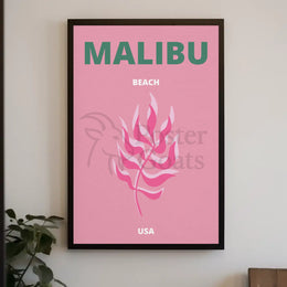 Malibu Pink Leaf Modern Travel Poster PosterGoat
