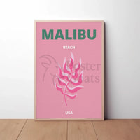 Malibu Pink Leaf Modern Travel Poster PosterGoat
