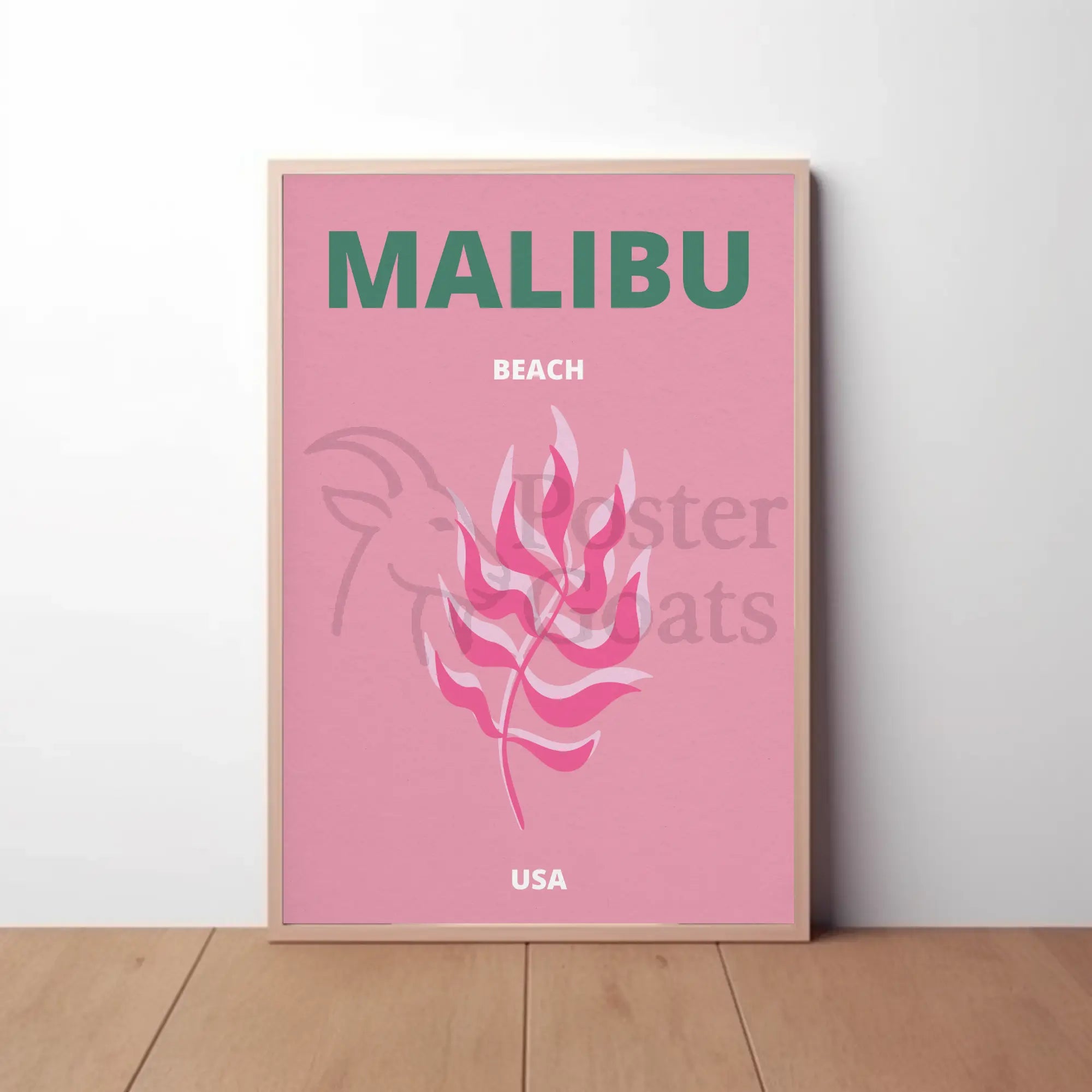 Malibu Pink Leaf Modern Travel Poster PosterGoat