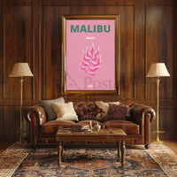Malibu Pink Leaf Modern Travel Poster PosterGoat