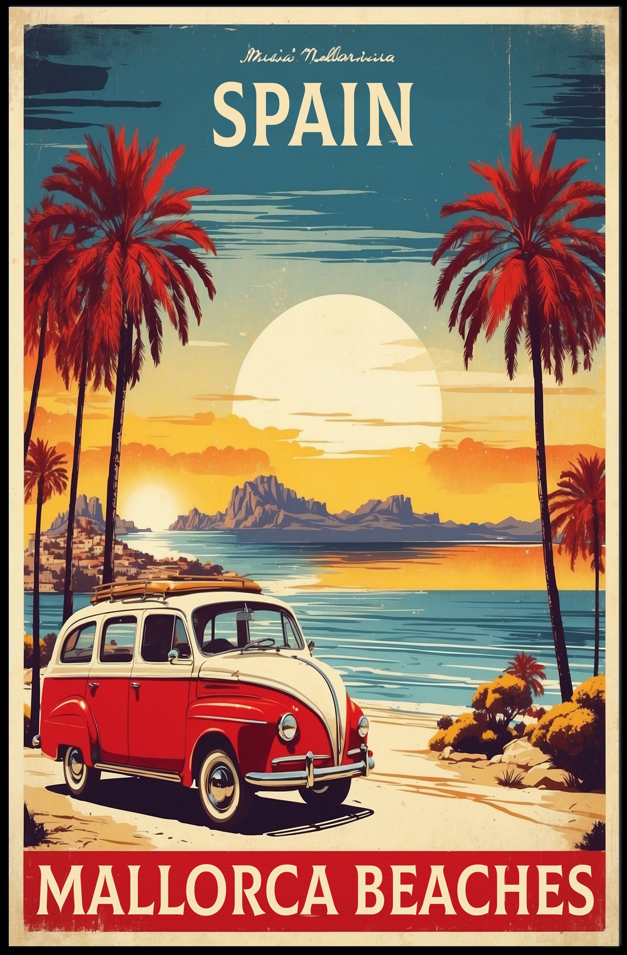 Mallorca Beaches Vintage Travel Advertisement Poster PosterGoat