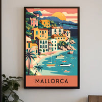 Mallorca Coastal Village Charm Vintage Travel Poster PosterGoat