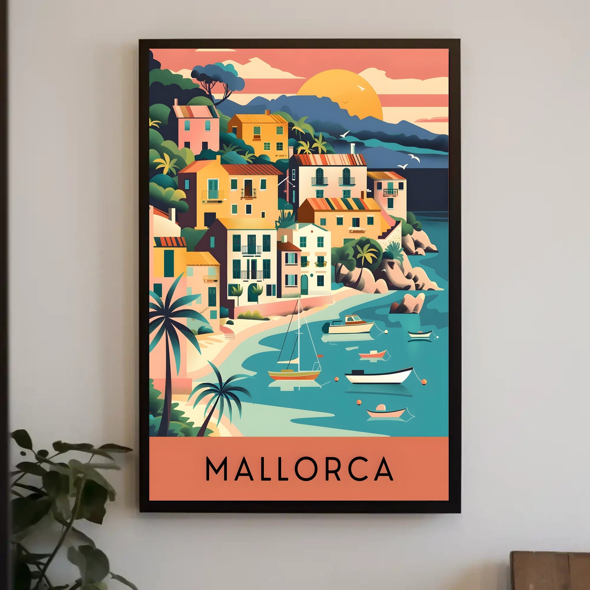 Mallorca Coastal Village Charm Vintage Travel Poster PosterGoat