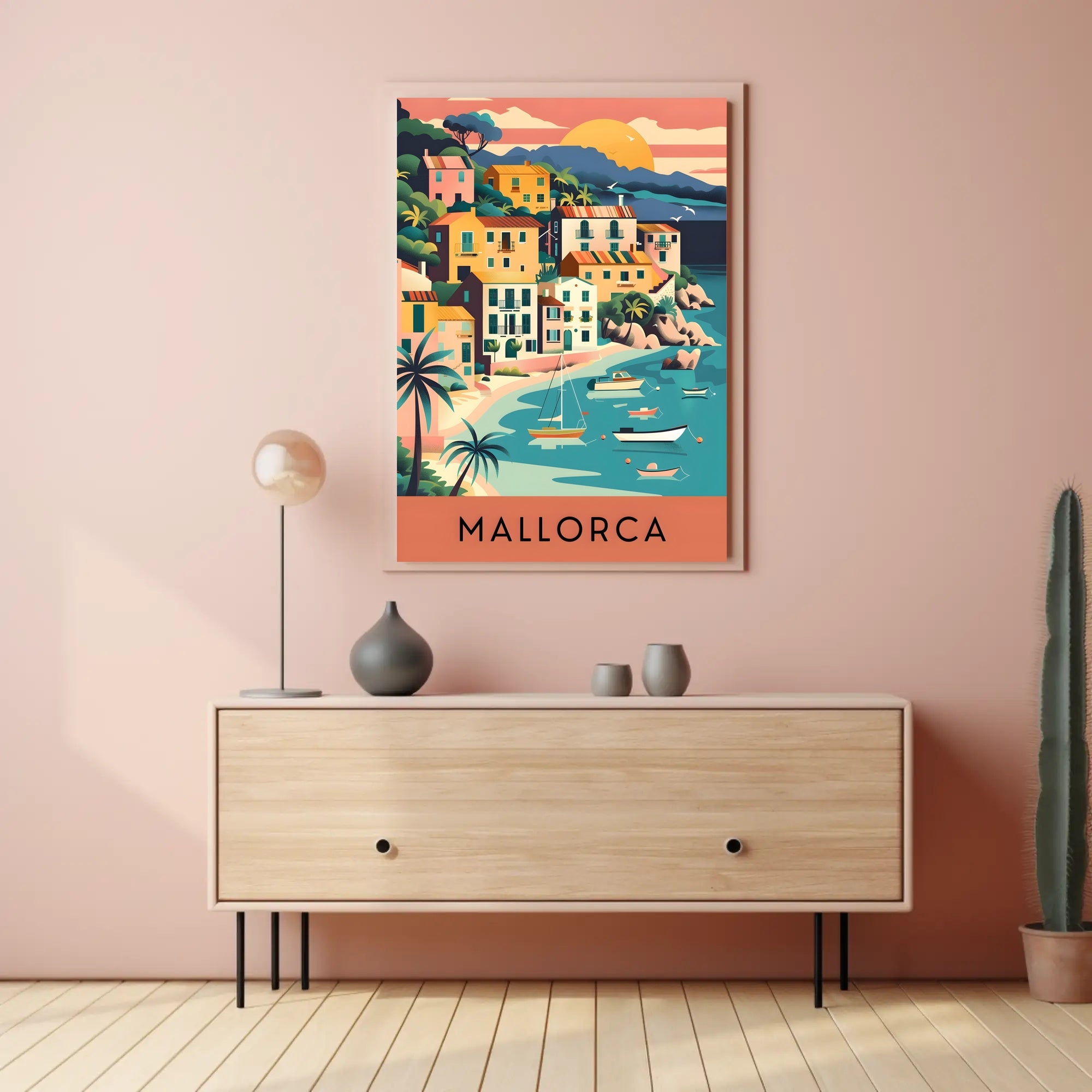 Mallorca Coastal Village Charm Vintage Travel Poster PosterGoat
