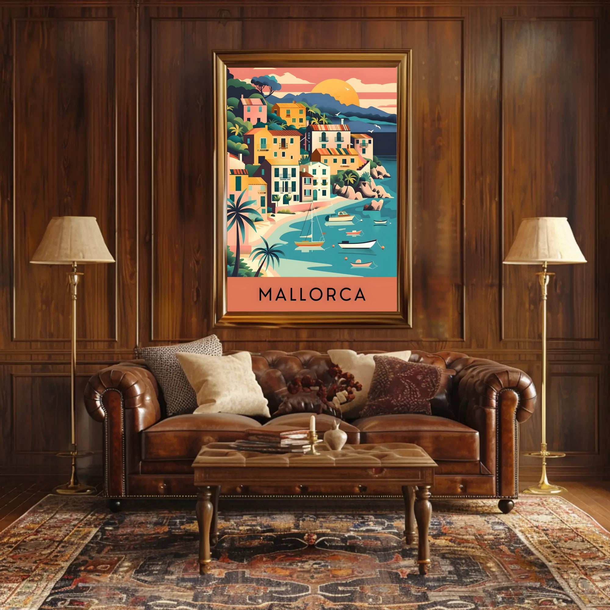 Mallorca Coastal Village Charm Vintage Travel Poster PosterGoat