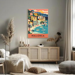 Mallorca Coastal Village Charm Vintage Travel Poster PosterGoat