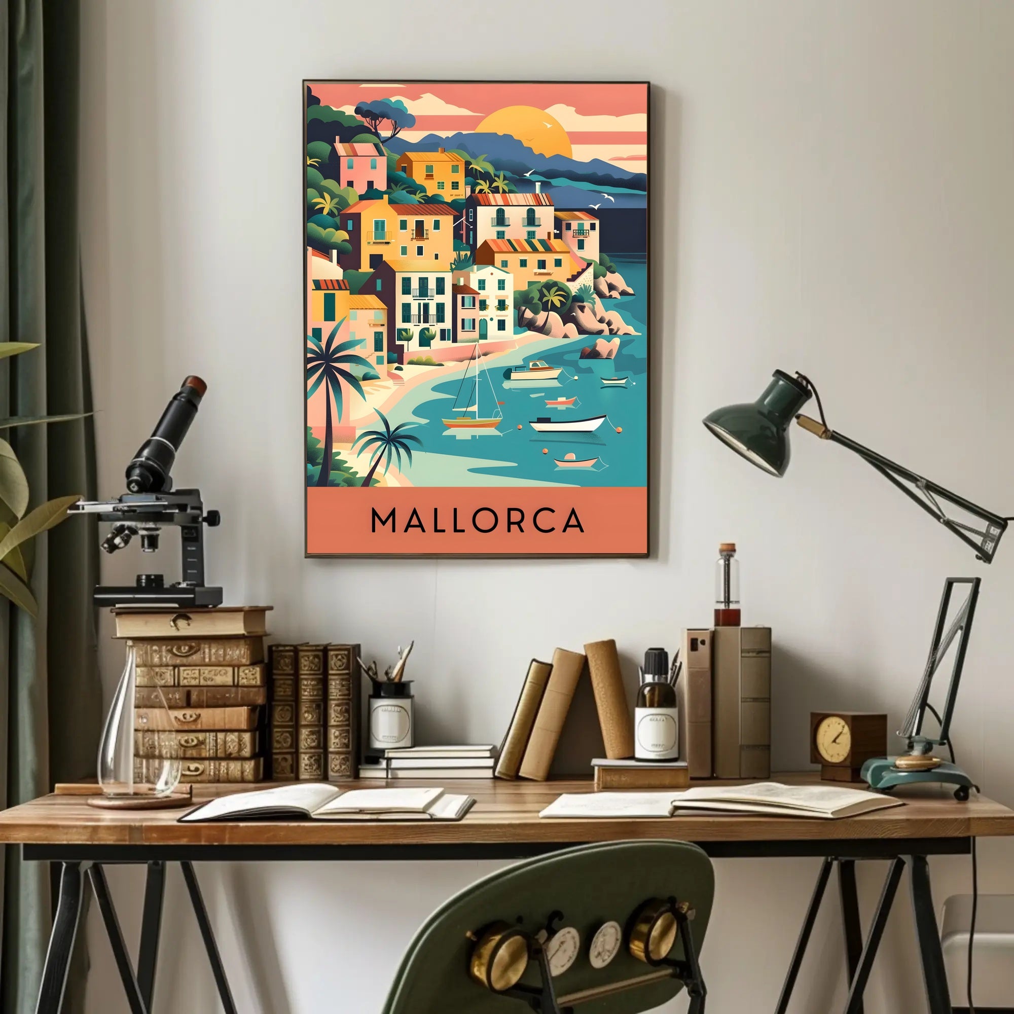 Mallorca Coastal Village Charm Vintage Travel Poster PosterGoat