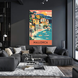 Mallorca Coastal Village Charm Vintage Travel Poster PosterGoat