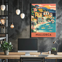 Mallorca Coastal Village Charm Vintage Travel Poster PosterGoat