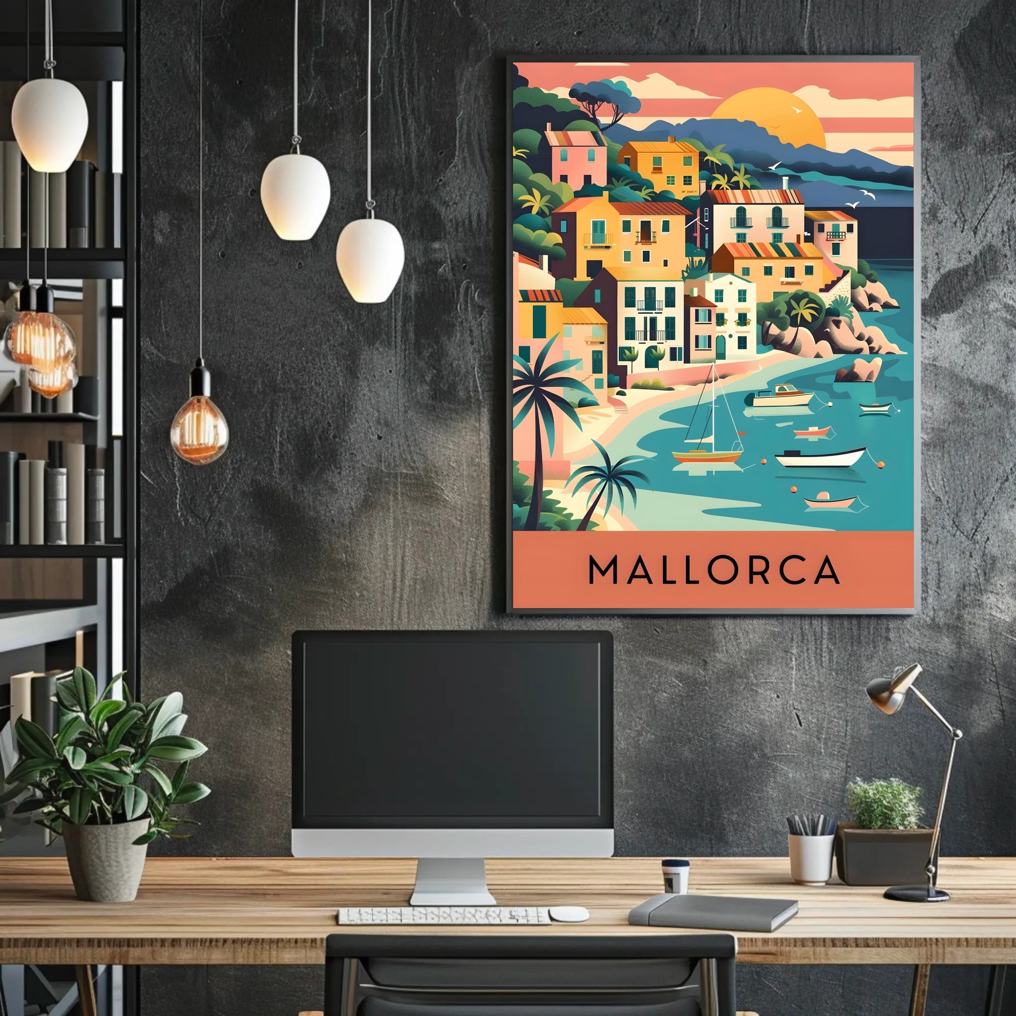 Mallorca Coastal Village Charm Vintage Travel Poster PosterGoat