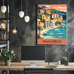Mallorca Coastal Village Charm Vintage Travel Poster PosterGoat