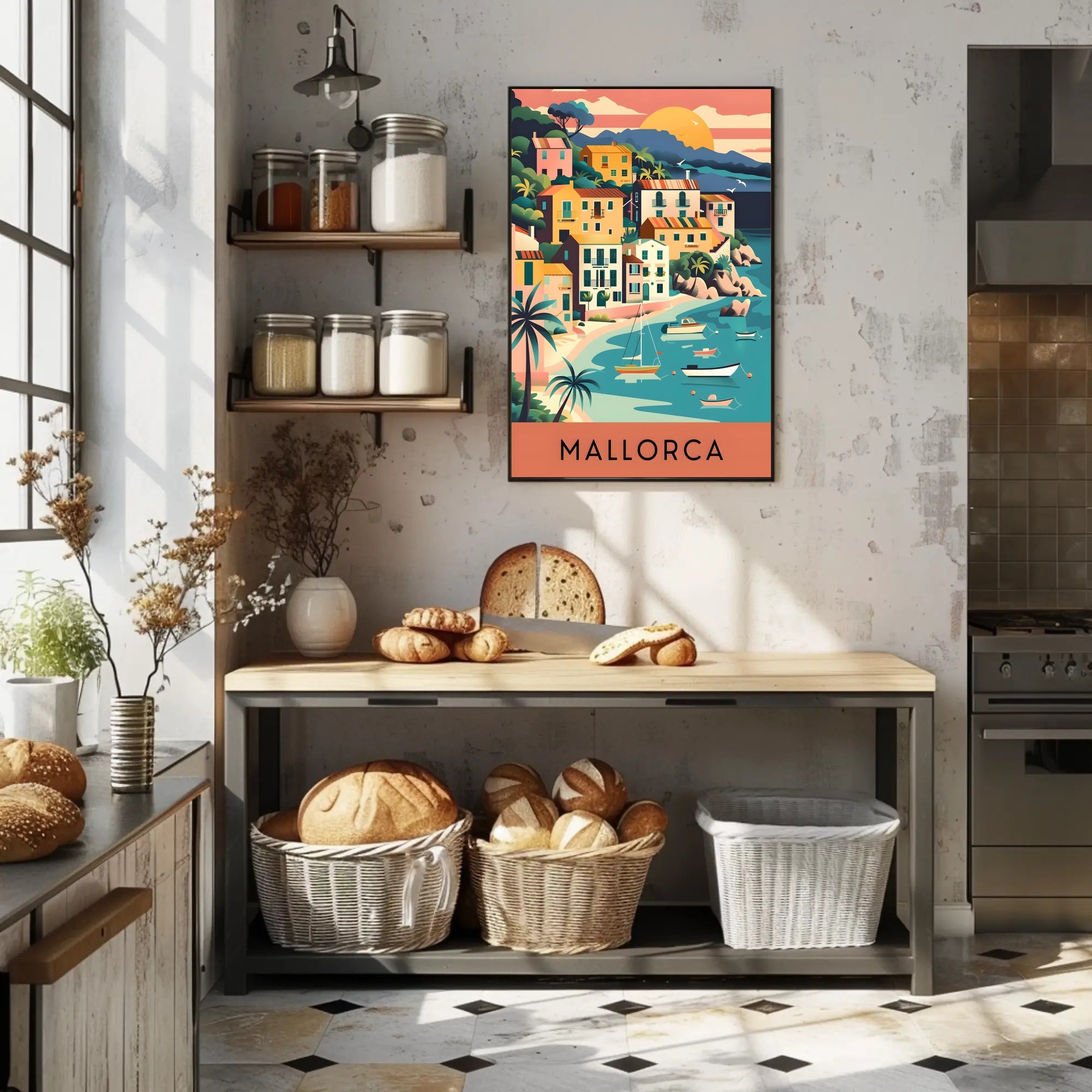 Mallorca Coastal Village Charm Vintage Travel Poster PosterGoat