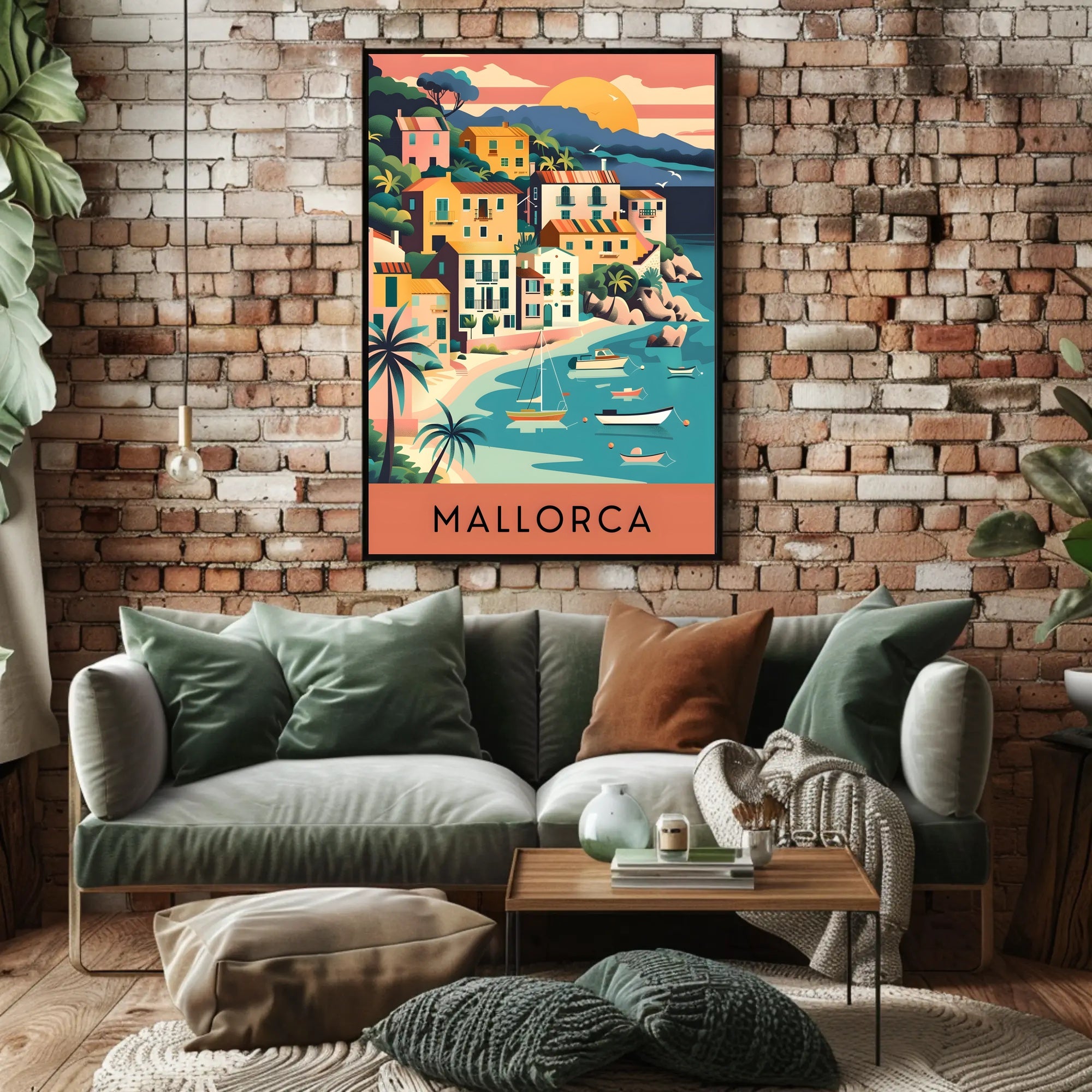Mallorca Coastal Village Charm Vintage Travel Poster PosterGoat
